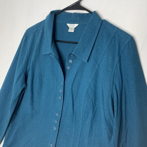 Womens Button Up Top Linen Blend Size M Beach Lagenlook Boho Coastal Lightweight - Picture 3 of 8